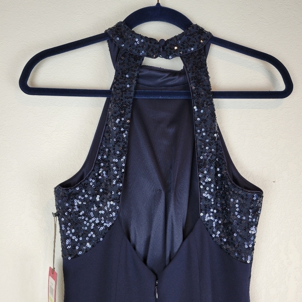 NWT Vince Camuto Sequined Embellished Halter Column Gown in Navy Size 4 - Picture 10 of 12